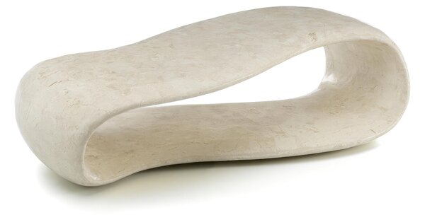 Tavolino Porta TV Stone Decor E5, 123x60xH34 cm, colore beige, materiale base Pietra fossile white agata