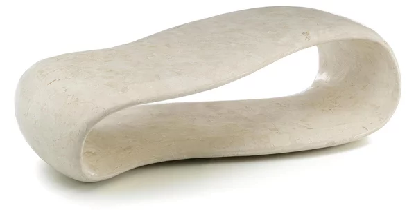 Tavolino Porta TV Stone Decor E5, 123x60xH34 cm, colore beige, materiale base Pietra fossile white agata