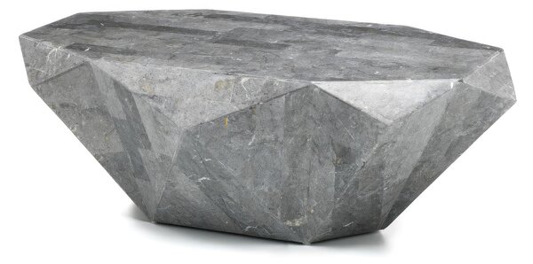 Tavolino Diamond Medium Stone Decor E5 120x70xH40 cm, Finitura Grigio, Base in Pietra Fossile Gray Stone