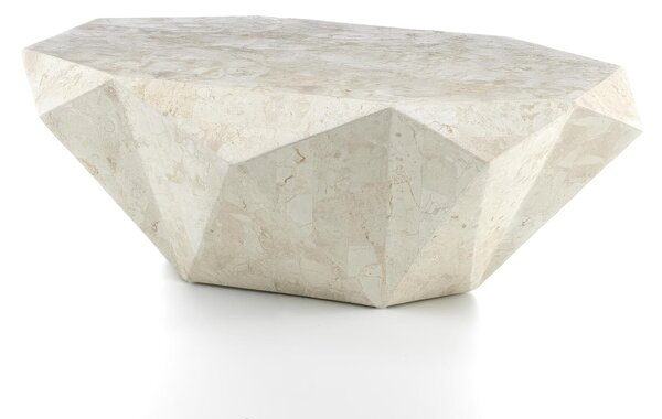 Tavolino Diamond Medium 120x70x40h, Linea Stone Decor E5, Colore Beige, Materiale Base Pietra Fossile White Agata