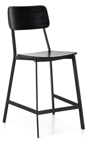 Sgabello in Legno Woody Design Twist 51x51.5xh97 cm, Colore Nero, Seduta e Schienale in Legno, Gambe in Metallo