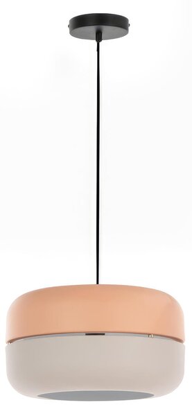 Lampada a Sospensione Idra Design Twist 35x35xH150 cm, Paralume Rosa e Grigio, Cavo e Rosone Nero, Materiale Metallo