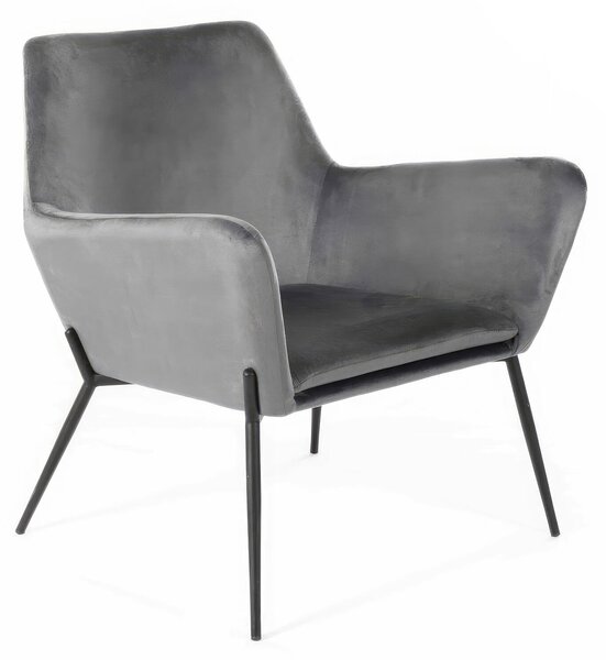 Poltrona in Velluto Gin Madie e Complementi d'arredo E5 70x71,5xh79 cm, Rivestimento Antracite, Base Nero, Struttura Metallo