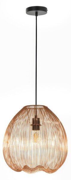 Lampada a Sospensione Jaula Design Twist 35x35xH150 cm, Paralume Ottone Lucido, Cavo e Rosone Nero, Materiale Metallo