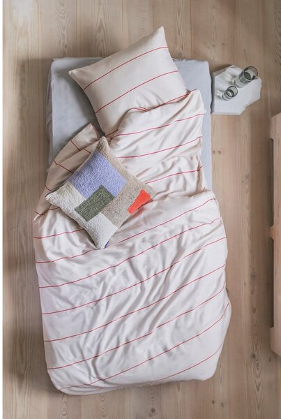Lenzuolo singolo in cotone satin rosso e beige 140x220 cm Align - Mette Ditmer Denmark