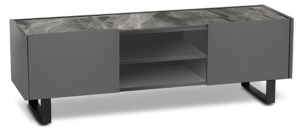 Porta TV Pegaso E5 140x40xH45 cm, Top marmo grigio, Struttura grigio scuro, Materiale Top Ceramica Marmo Grigio, Struttura MDF, Gambe Metallo
