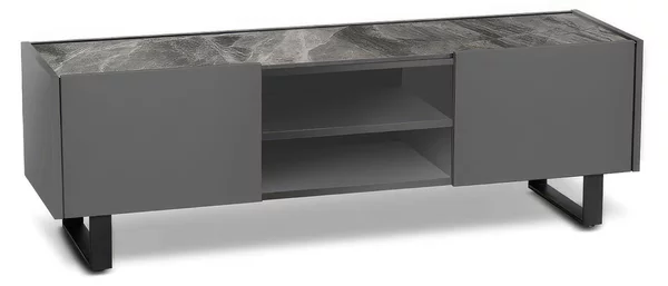 Porta TV Pegaso E5 140x40xH45 cm, Top marmo grigio, Struttura grigio scuro, Materiale Top Ceramica Marmo Grigio, Struttura MDF, Gambe Metallo