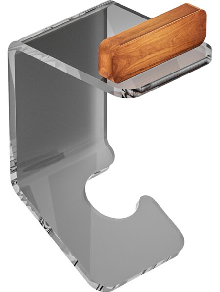 Appendino, porta Accappatoi e Asciugamani in plexiglass e Teak fissaggio con adesivo ad alta tenuta 3M BRIGHT Dimensioni 9x8,5x h 8,5 cm stile moderno Grigio Fum�