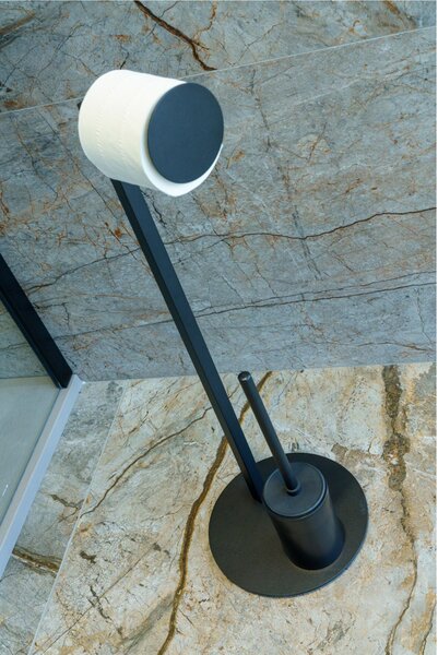 Porta carta perfetto anche per rotoli XL e scopino con ciuffo nero MOON Dimensioni � 25 x 75 h cm stile contemporaneo colore Nero