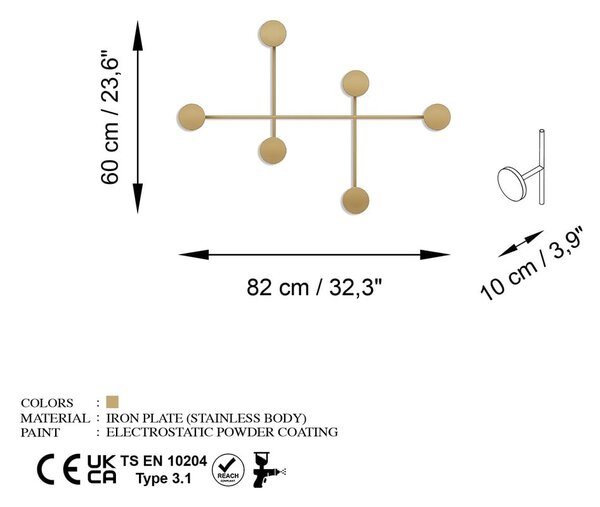 Attaccapanni da parete color oro in metallo Dama-A - Kalune Design