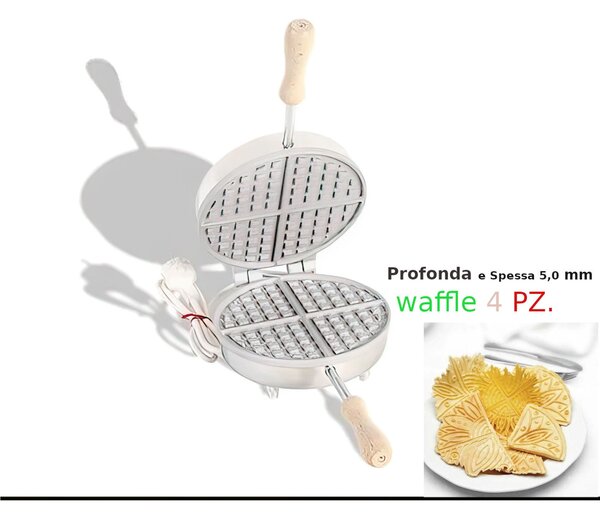 Biscottiera elettrica tonda Biscottiera tonda waffle 4 PZ, friabili e croccanti 23,5x19x h 11 cm 600 Watt 3,0 kg Spessore cialda mm 5,0 cialda tonda, sottile e croccante