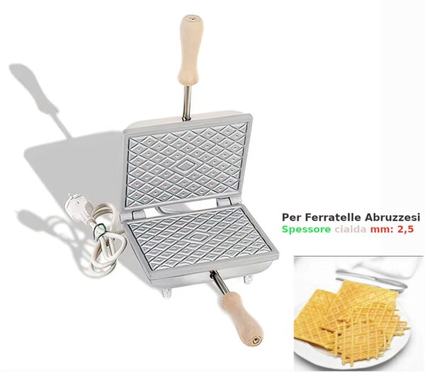 Biscottiera elettrica Rettangolare per produrre la classica ferratella abruzzese a grata Dimensioni 14x17,5x h 11 cm 600 Watt 3,0 kg Spessore cialda mm 2,5