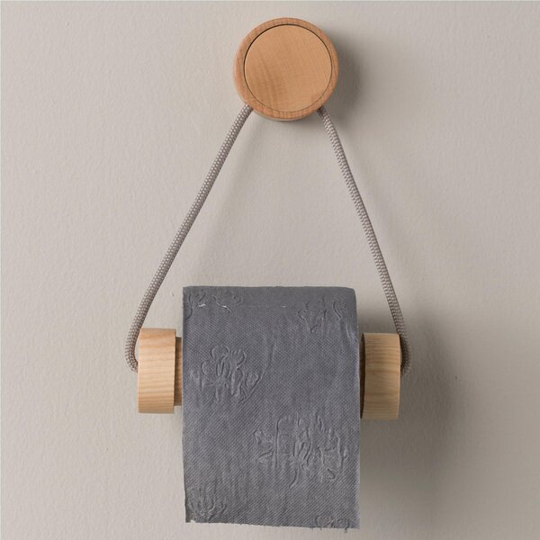 Portarotolo di carta igienica fissaggio a Muro con cilindro in legno Rovere dimensioni 14,2x h15,5 cm Linea RING Faggio Naturale