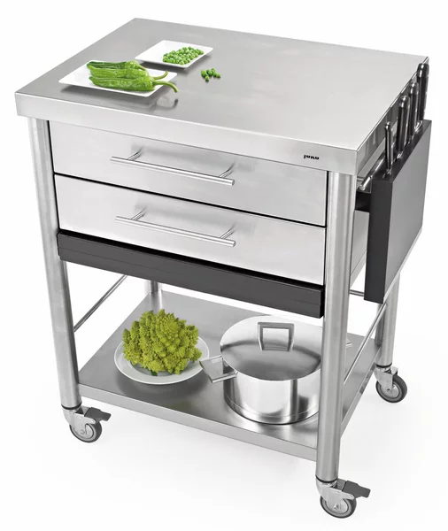 Carrello da cucina in acciaio inox con due cassetti due piani, tagliere dimensioni 70x50x h 90 cm peso 47 kg con tagliere piano da lavoro in acciaio inox robusto e resistente