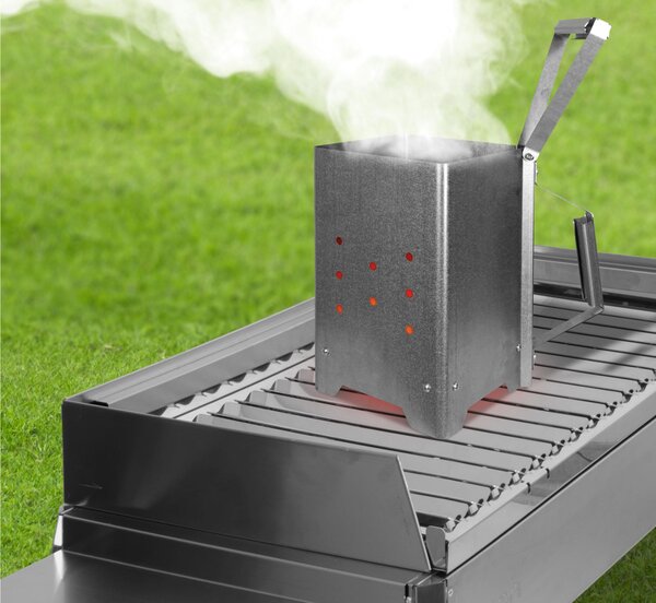 Ciminiera Accendi Carbone in Acciaio per Barbecue a Carbone NERONE Dimensione 19x19x 30 cm forma quadrata colore cromo