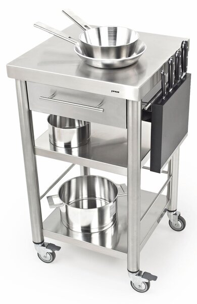 Carrello da cucina in acciaio inox con cassetto due piani ,dimensioni 50x50x h 90 cm peso 28 kg dimensioni cassetto 36x33xh 8,5 con tagliere in acciaio inox