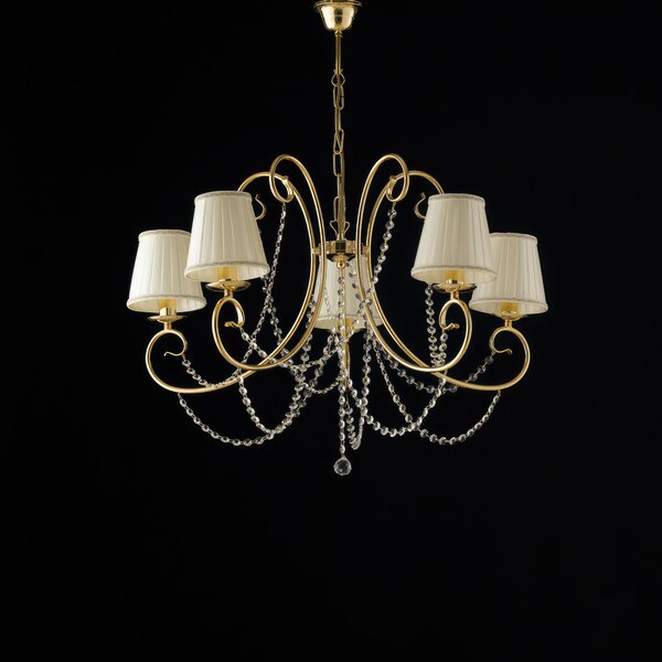 Lampadario Magda in Ferro Dorato 5 Luci con Paralumi �72xH55-115 cm, Oro Lucido, Illuminazione 5xE14 - 42 Watt Max
