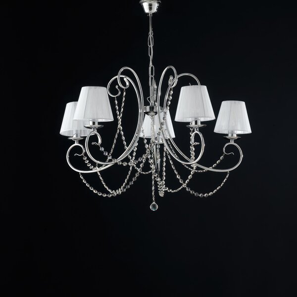 Lampadario Magda in Ferro Cromato 5 Luci, Cromo Lucido, Dimensioni �72xH55-115 cm
