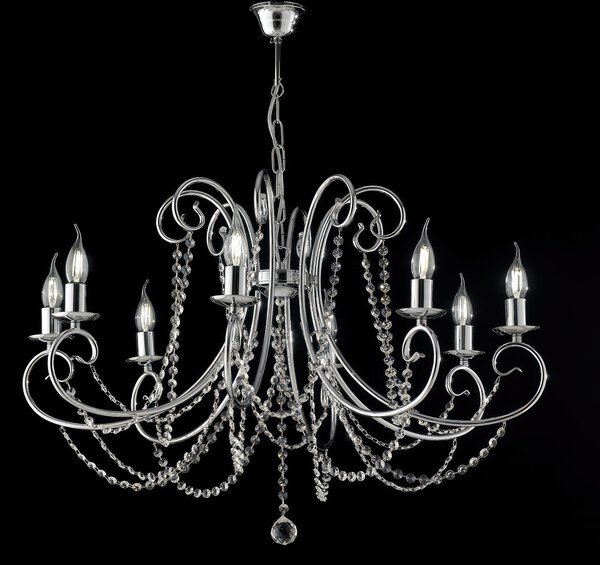 Lampadario Magda in Ferro Cromato, Cromo Lucido, 8 Luci E14 - 42 Watt Max, dimensioni H58 - MAX 118 - �74 cm