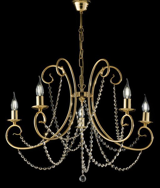 Lampadario Magda in Ferro Dorato 5 Luci, Oro Lucido, 68x115 cm, Illuminazione 5xE14 - 42 Watt Max