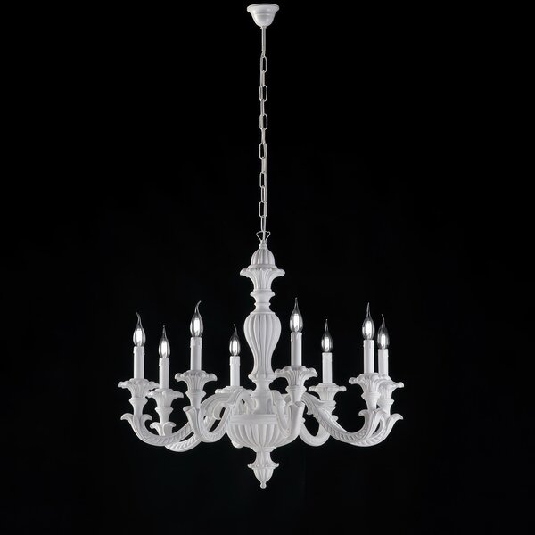 Lampadario Shabby Leonardo �80xH70-130 cm, Bianco Shabby, Legno, 8xE14 - 42 Watt Max