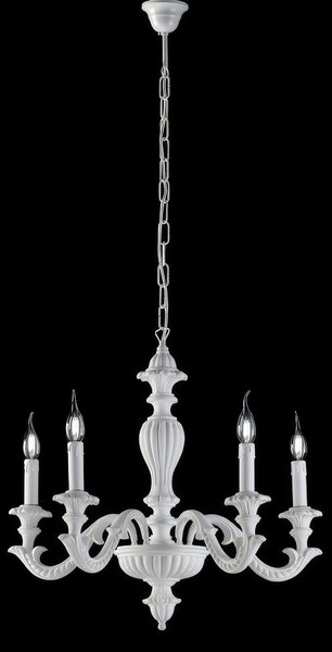 Lampadario Leonardo in Legno Bianco Shabby, 5 luci, 57x117x�53 cm, 5xE14 - 42 Watt Max, Colore Bianco Shabby