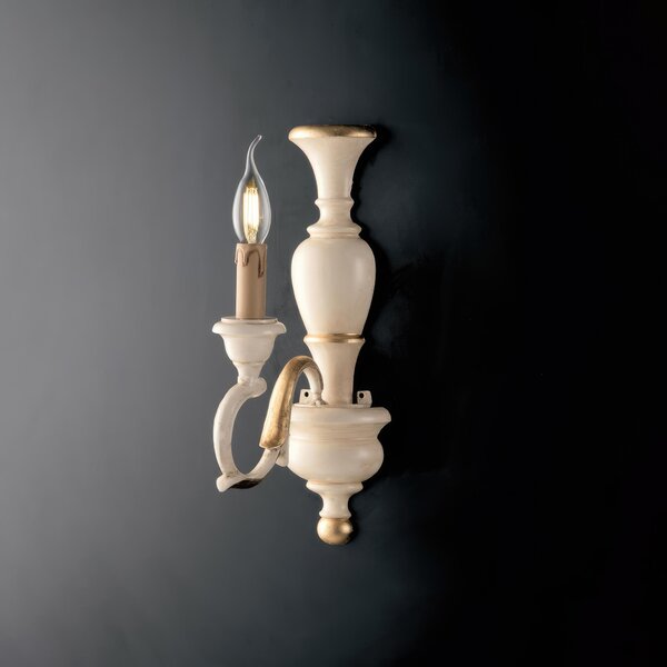 Applique Fiorenza in legno avorio e foglia oro, 12x21xH40 cm, 1xE14 - 42 Watt Max, colore Avorio Foglia oro