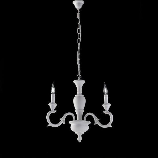 Lampadario Fiorenza in Legno Bianco Shabby, 43x43xh110 cm, 3xE14 - 42 Watt Max, Colore Bianco Shabby