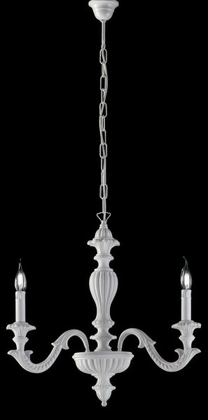 Lampadario Leonardo in Legno Bianco Shabby, H.57 - MAX 117 - �43 cm, 3xE14 - 42 Watt Max, Colore Bianco Shabby