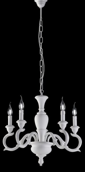 Lampadario Fiorenza 50x50xh110 cm, Bianco Shabby, Legno, 5xE14 - 42 Watt Max