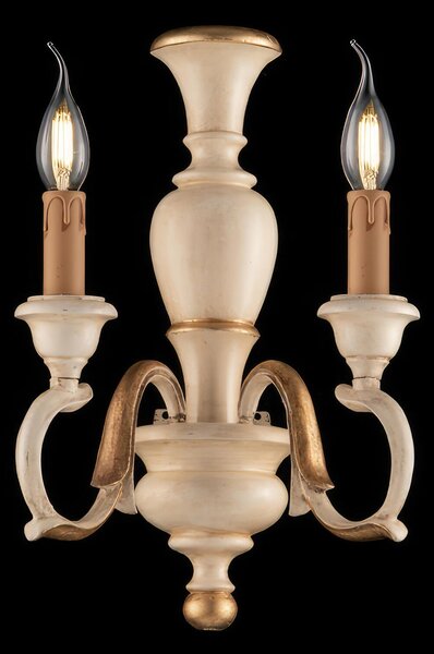 Applique Fiorenza in Legno Avorio e Foglia Oro, 40x18x16 cm, 2xE14 - 42 Watt Max, Colore Avorio Foglia Oro
