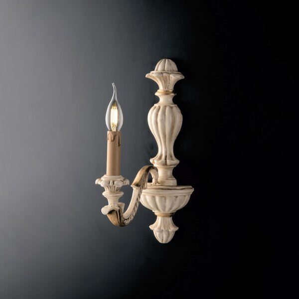Applique Leonardo in Legno Avorio e Foglia Oro, 40x14x24 cm, 1xE14 - 42W Max, Colore Avorio Foglia Oro