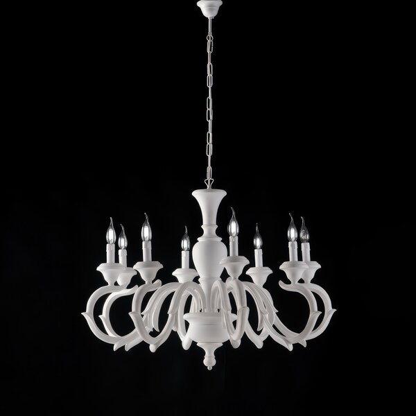Lampadario Fiorenza in Legno Bianco Shabby, 65xMAX 125x�93 cm, 8xE14 - 42 Watt Max, Colore Bianco Shabby