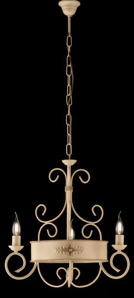 Lampadario Baltimora in ferro laccato avorio decape, 3 luci, Avorio Oro, 53x54xH113 cm, illuminazione 3xE14 - 42 Watt Max