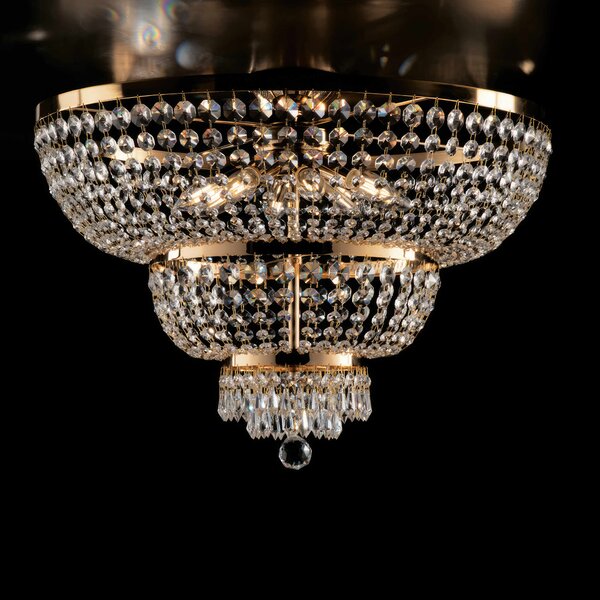 Plafoniera Mozart 48x�65 cm, Oro Lucido, Ferro e Ottone Dorato con Strass, 8xE14 - 42 Watt Max