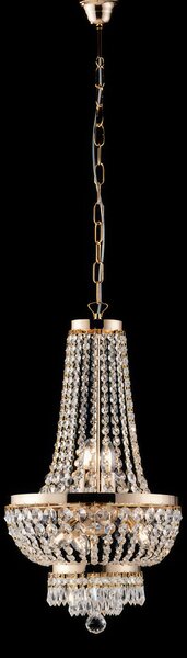 Lampadario Mozart in Ferro e Ottone Dorato con Strass, 70x130x�35 cm, Oro Lucido, 5xE14 - 42 Watt Max