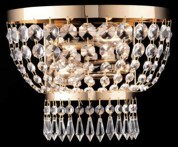 Applique Mozart 22x27x14 cm, Oro Lucido, in Ferro e Ottone Dorato con Strass, 2xE14 - 42 Watt Max