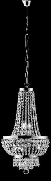 Lampadario Mozart in Ferro e Ottone Cromato con Strass, 70xMAX 130x�35 cm, Cromo Lucido, 5xE14 - 42 Watt Max