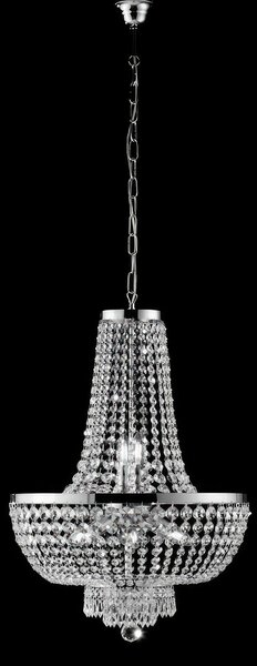 Lampadario Mozart 74xMAX 134x�50 cm, Cromo Lucido, Ferro e Ottone Cromato con Strass, 8xE14 - 42 Watt Max