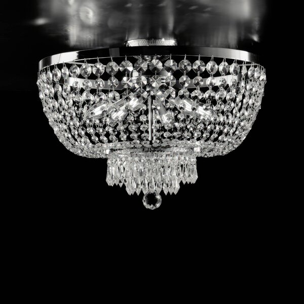 Plafoniera Mozart �50xH37 cm, Cromo Lucido, Ferro e Ottone Cromato con Strass, 6xE14 - 42 Watt Max