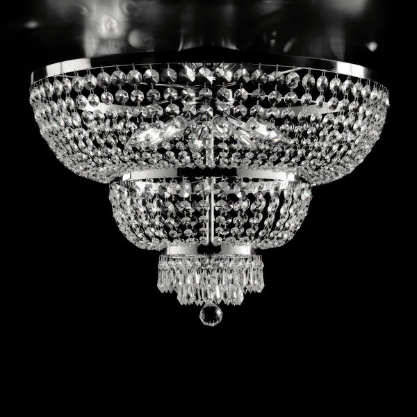 Plafoniera Mozart in Ferro e Ottone Cromato con Strass, �65xH48 cm, 8xE14 - 42 Watt Max, Cromo Lucido