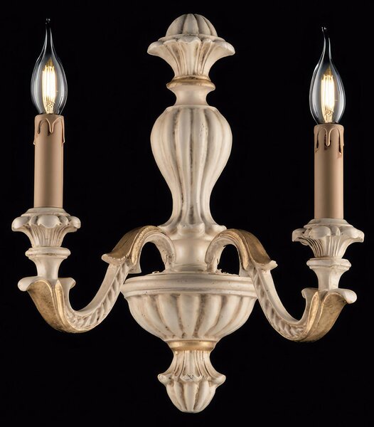 Applique Leonardo in Legno Avorio e Foglia Oro 29x19xh40 cm, Colore Avorio Foglia Oro