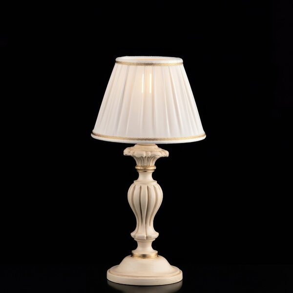 Lumetto Leonardo in Legno Avorio e Oro 1 Luce con Paralume �20xH43 cm, Colore Avorio Foglia Oro, Illuminazione 1xE14 - 42 Watt Max