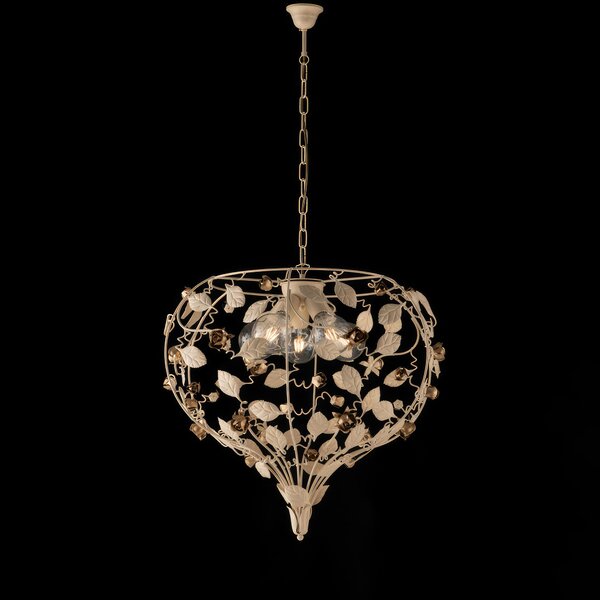 Lampadario Bella, H.65-MAX 125 - �68 cm, Avorio Oro, in Ferro Laccato Avorio Decape, 5xE27 - 55 Watt Max