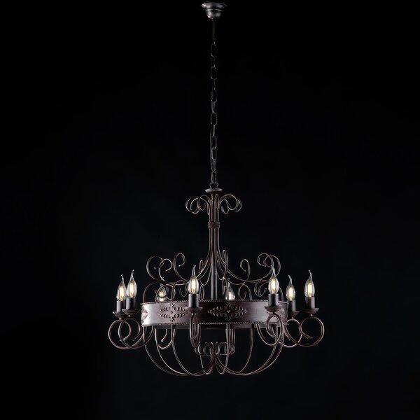 Lampadario Baltimora in Ferro Laccato Nero e Ruggine, 66xMAX 126x�76 cm, 8xE14 - 42 Watt Max, Nero Ruggine