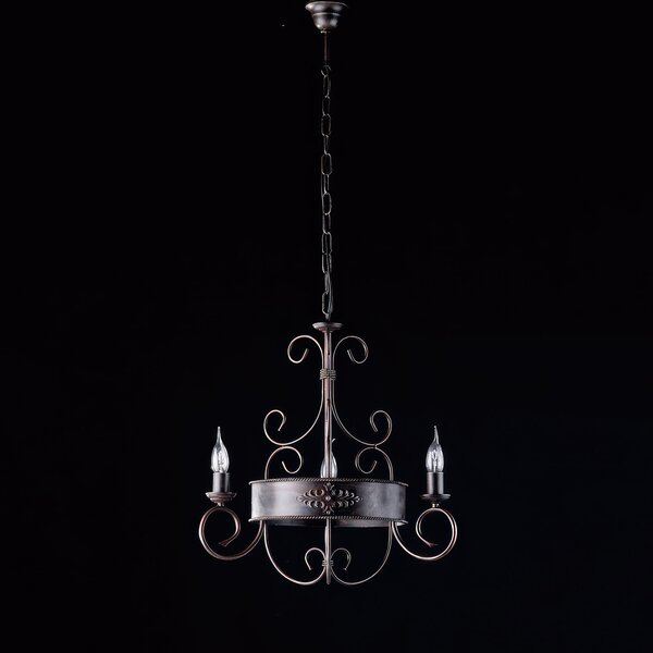 Lampadario Baltimora in Ferro Laccato Nero e Ruggine, 3 Luci, �54xH53-113 cm, 3xE14 - 42 Watt Max, Colore Nero Ruggine