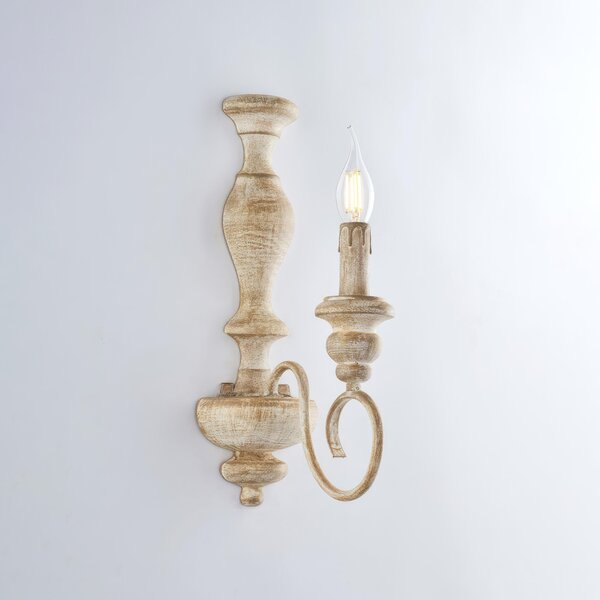 Applique Cascina in Legno e Ferro Bianco e Tortora, 40x13x21 cm, 1xE14 - 42 Watt Max, Colore Bianco Tortora