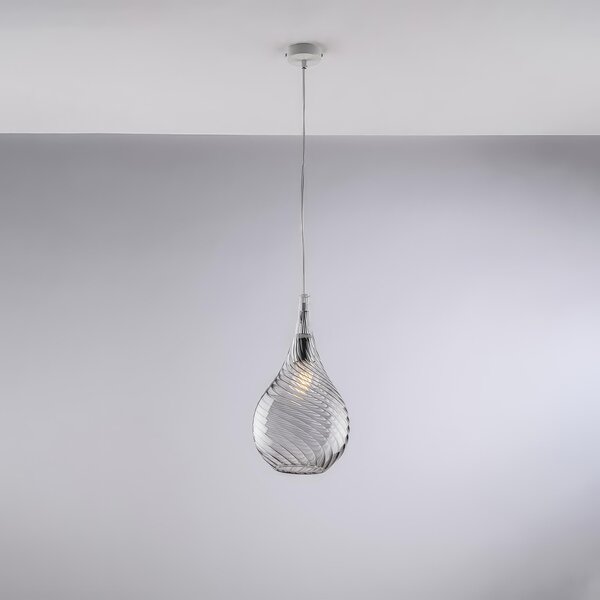 Sospensione Pluvia in Ferro con Vetro Grigio Pyrex, �20xH42 - MAX 142 cm, Grigio, 1xE27 - 55 Watt Max