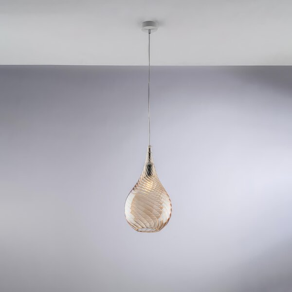 Sospensione Pluvia in Ferro e Vetro Pyrex Ambra, 20xH42 - MAX 142 cm, 1xE27 - 55 Watt Max, Colore Ambra