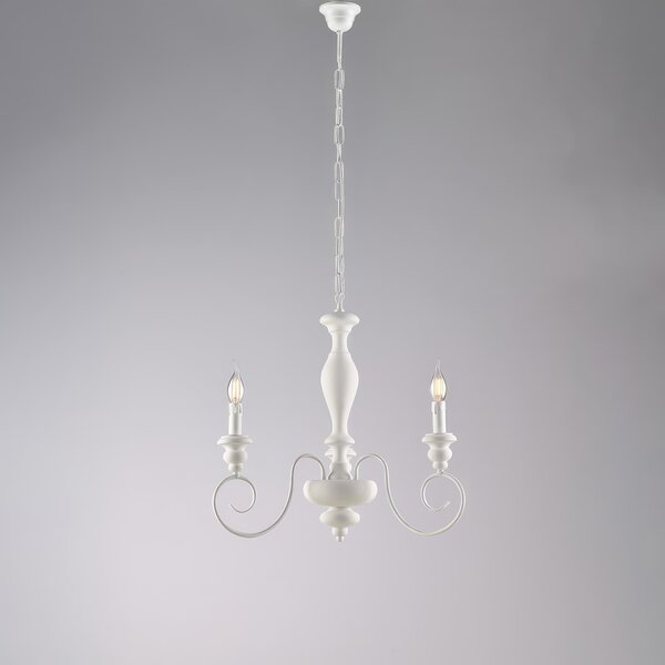 Lampadario Cascina in Legno e Ferro Laccato Bianco Shabby, 44x113 cm, 3xE14 - 42 Watt Max, Colore Bianco Shabby